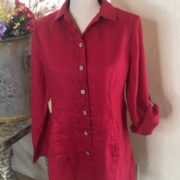 Soft Surroundings raspberry pink linen tunic top - Picture 4 of 13